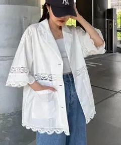 新品 CIAOPANIC チャオパニック 切替レースオーバー5分袖ジャケット 白