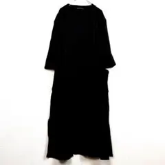 GORGE　リブ編み ロングカーディガン 五分袖　黒　(F)のサムネイル