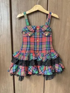 【美品】BANANA CHIPS チェック柄フリルワンピース 110cm