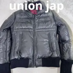 ユニオンジャップライダースダウンジャケットサイズMカラーブラック 羊革】UNION JAP レザー ダウンジャケット 黒M ライダースジャケット