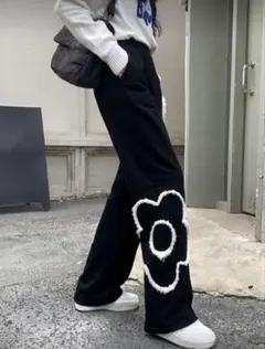 花柄 ワイドレッグ スウェットパンツ 韓国