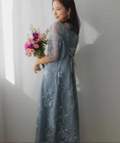 PREFERIR　刺繍レース バックリボンドレス　ワンピース　LL