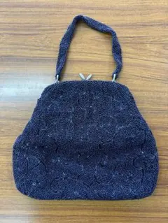 ビーズ装飾 ネイビー ハンドバッグ