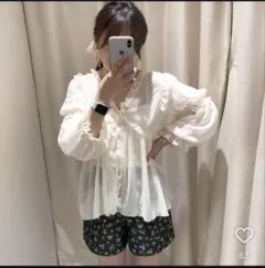 【美品】NICE CLAUP シアー フリル ブラウス ホワイト 羽織