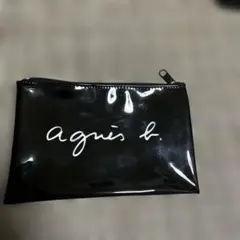 agnis b. 黒いミニポーチ　未使用保管品　エナメル素材　ロゴクリアー