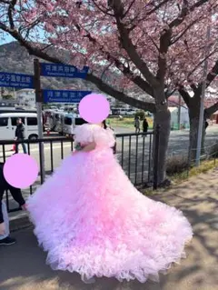 フリル付きピンクウェディングドレス
