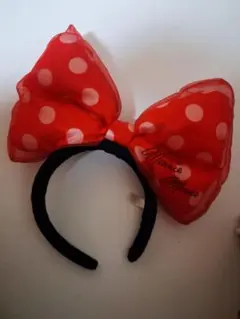 ミニーマウス 水玉リボンカチューシャ 赤色