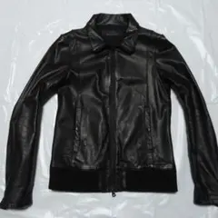 日本製 牛革◆シャマ ｓｈａｍａ レザージャケット 黒 Ｓ◆ライダース革ブルゾン