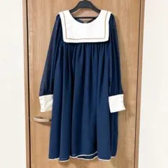 A/P りんごおばけのシフォンセーラーワンピース　紺　ロリィタ