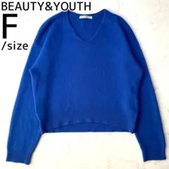 BEAUTY&YOUTH ヘアリーVネックニットプルオーバー ラクーン ブルー