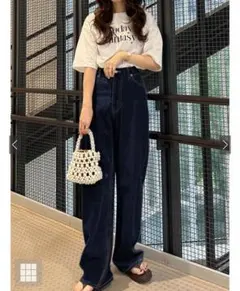 グレイル　GRL カーブデニムパンツ　インディゴ　Lサイズ　qu01
