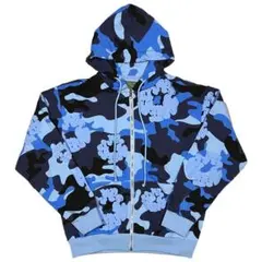 デニムティアーズ フラワープリント カモ ジップアップパーカー ブルー M