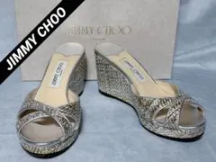 美品 ジミーチュウ 38 ミュール 編み込み ウェッジソール 箱付