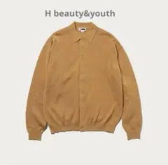 H BEAUTY&YOUTH コットンニットポロシャツ型カーディガン