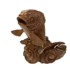 木彫り 鯉 置物 縁起物 레트로 木工芸品