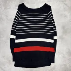 ZARA ボーダーニット ネイビー×ホワイト×レッド L カジュアル
