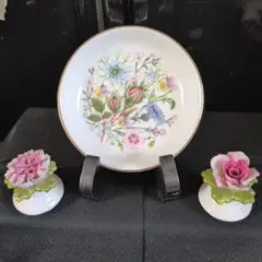 英国エインズレイ Aynsley 陶花 フラワーバスケット 陶花置物 英国雑貨