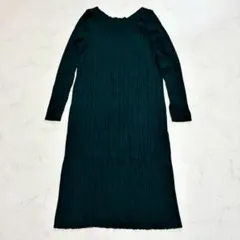 PLST リブワンピース Vネック 長袖 S（B629）