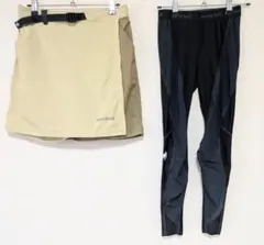 美品　山ガール2点　М　ベージュ　黒　スカート風ショートパンツ　レギンス