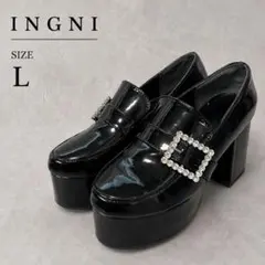 INGNI ビジューバックル 厚底ローファー　エナメル チャンキーヒール　黒　Lのサムネイル