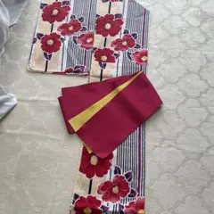 赤い花柄 浴衣・帯セット