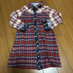 MIKIHOUSE 赤系チェック柄 長袖ワンピース