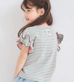 ペアマノン アソートフリル ボーダーTシャツ 半袖 グリーン ピンク 90cmのサムネイル