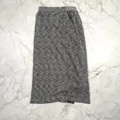 Lutique 千鳥格子柄 ツイード風 ナロースカート ロング タイト 黒白 Lのサムネイル