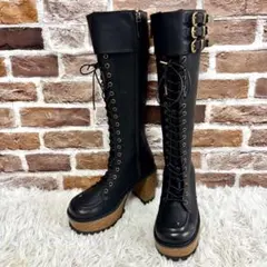 ✨極美品✨Yello イエロ　レースアップブーツ　ロングブーツ　厚底　ベルト