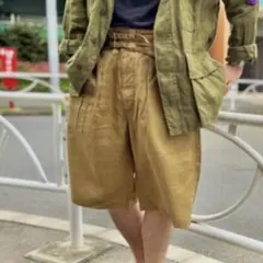 【美品】Nigel Cabournフィールドショーツ-リネンバスケット36カーキのサムネイル