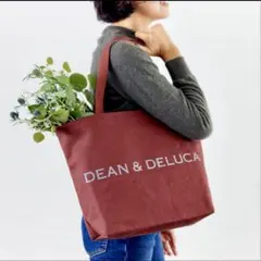 DEAN＆DELUCA♪レアロゴラメ入り　内ポケ付　肩かけトートLレッドビーンズ