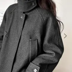 チャコールグレー ボタン付きロングコート