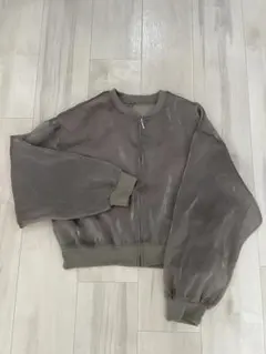 透け感オリーブグリーンバルーンスリーブジャケット