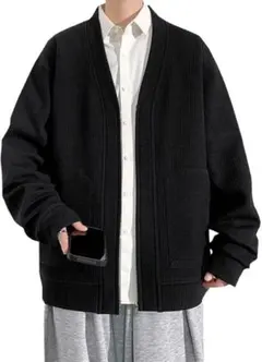 カーディガン メンズ Vネック カジュアル アウター ゆったり薄手 M ブラック