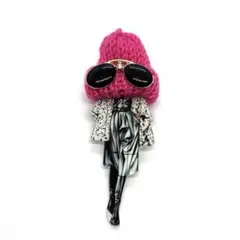 BR-235 ♡ サングラス ニット帽 アクリル ブローチ♡ 眼鏡 ピンク