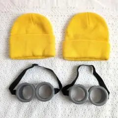 ハロウィン　コスプレ　ミニオン　ニット帽　メガネ　帽子