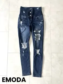 EMODA ハイウエストダメージスキニー S