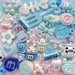 デコパーツアソート ❁⃘ ガチャ詰めポーチ ホイップデコ 水色 青 リボン