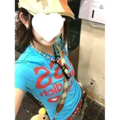 チビT Tシャツ M トップス 英字ロゴ　平成ギャル グランジ 水色　839