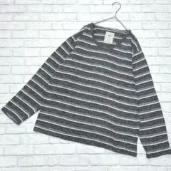 k144【ネイビー】ボーダー長袖ニット☆大きいサイズ　XL 　ゆったり　グレー