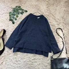 6815✾ショコラフィネローブ✾Vネックニット【F】杢ネイビー/オーバーサイズ