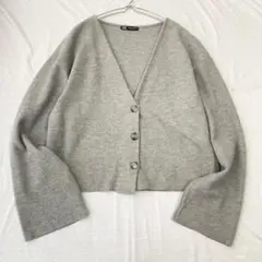 【ザラ】ニットカーディガン Vネック フルボタン ワイドスリーブ 無地 綿混 M