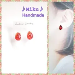 No.608-D 琉球ガラス♡ブラックラメ☆ピアス・イヤリング(レッド