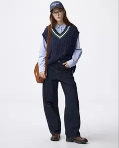 GU ジーユー　バレルレッグジーンズ デニムパンツ　標準丈　M ネイビー