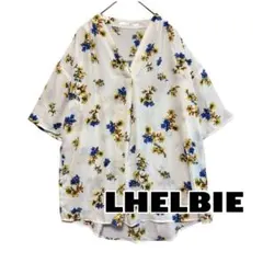 【レルビエ】半袖ブラウス　花柄　総柄　Ｖネック　タック　S M L 白のサムネイル