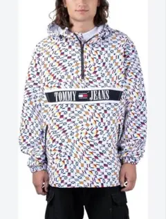 トミージーンズ TOMMY JEANS 総柄　ナイロンパーカー ハーフジップ　M