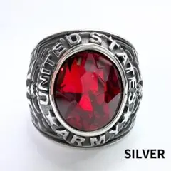 【21号】カレッジ リング US ARMY ミリタリー シルバー レッド