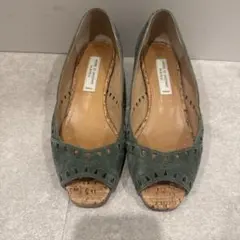 MODE ET JACOMO MANUグリーンスエードオープントゥパンプス23