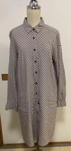 ユニクロ　グレー ドット柄 長袖 シャツワンピース
