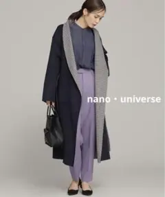 ウール混　リサイクルポリエステル リバーチェックオーバーコート◆ネイビー◆38